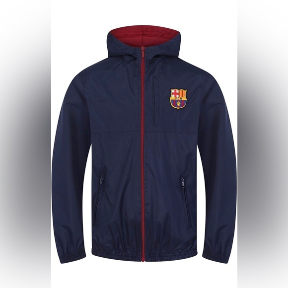 NEW! FC Barcelona Official Hooded Full Zip Jacket Windbreaker Navy Boys 12/13 Yr - Picture 12 of 12